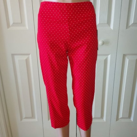 Zac & Rachel The Ultimate Fit Pull On Red/White Polka Dot Crop Pants Size 6 NWT - Picture 1 of 7